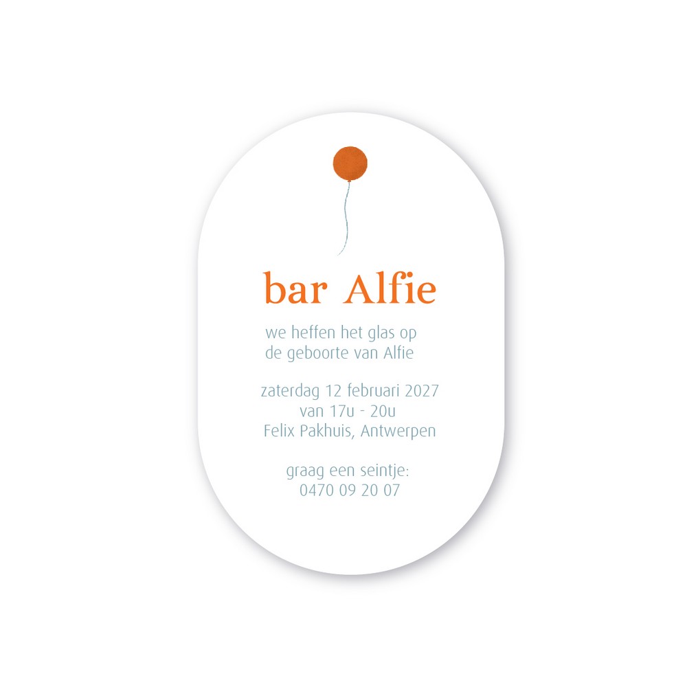 Babyborrelkaartje VORM OVAAL • ALFIE • 85x55mm