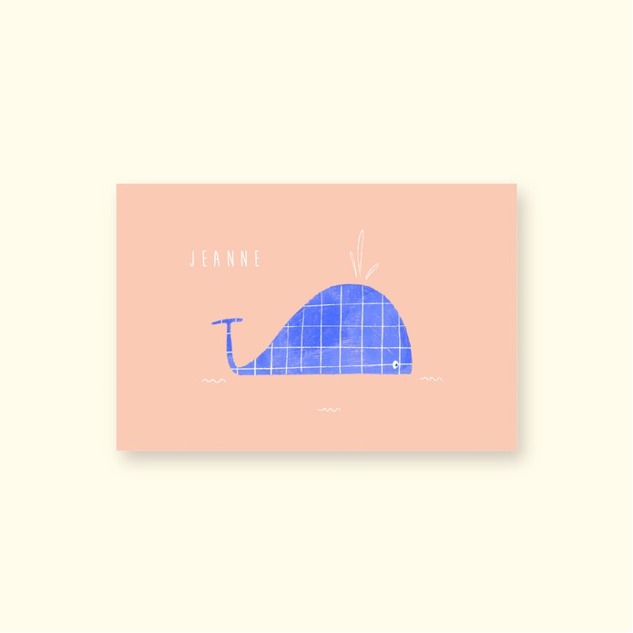 Geboortekaartje minimalistisch met walvis en golfjes • A6 postkaart • JEANNE