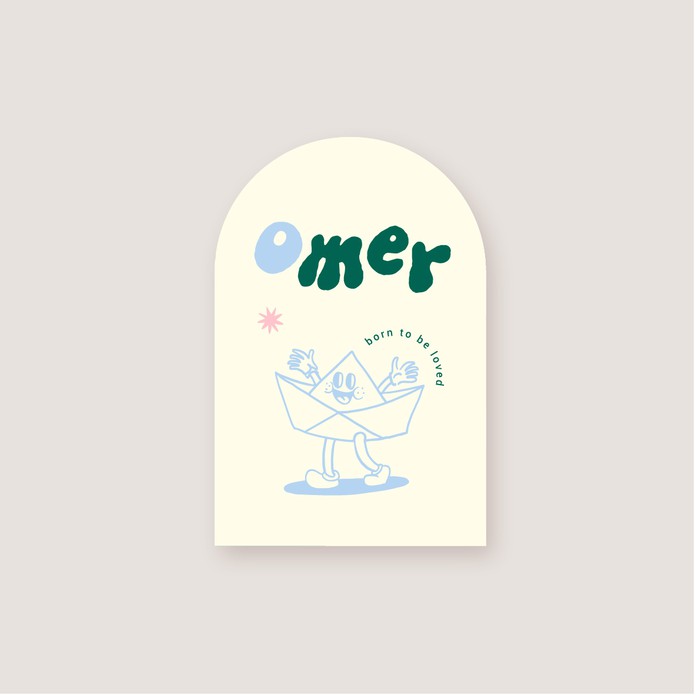 Retro geboortekaartje bootje • speciale vorm • Omer