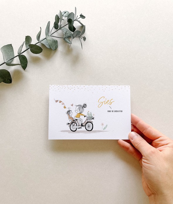 Geboortekaartje broer of zus op de fiets • A6 postkaart • SIES